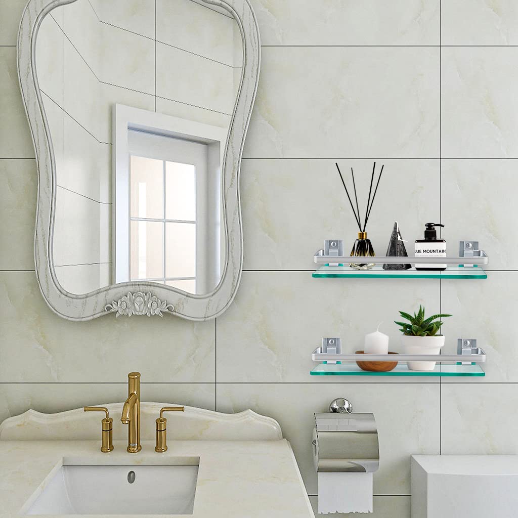 Skelang Estante de baño, Estante de Vidrio Templado 38,5 × 11,5 cm, Estante de Pared con Valla para baño, Cocina