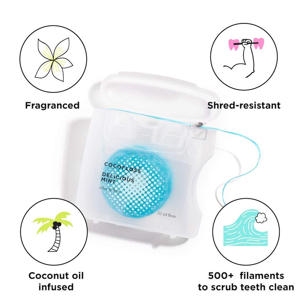 COCOFLOSS Coconut-Oil Infused Woven Dental Floss | Strawberry | Dentist-Designed | Vegan and Cruelty-Free | 8 month Supply (32 Yds x 4 Units) : Beauty & Personal Care
