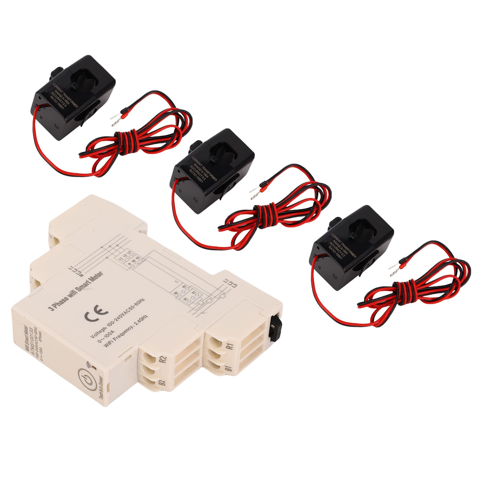 Sxhlseller Inteligentny Licznik Energii WiFi, 3 Fazy 0-100 A, Pilot Aplikacji, Inteligentny Monitor Energii Elektrycznej z 3 Czujnikami Prądu 100 A, Obsługuje Inteligentne i Inteligentne życie,