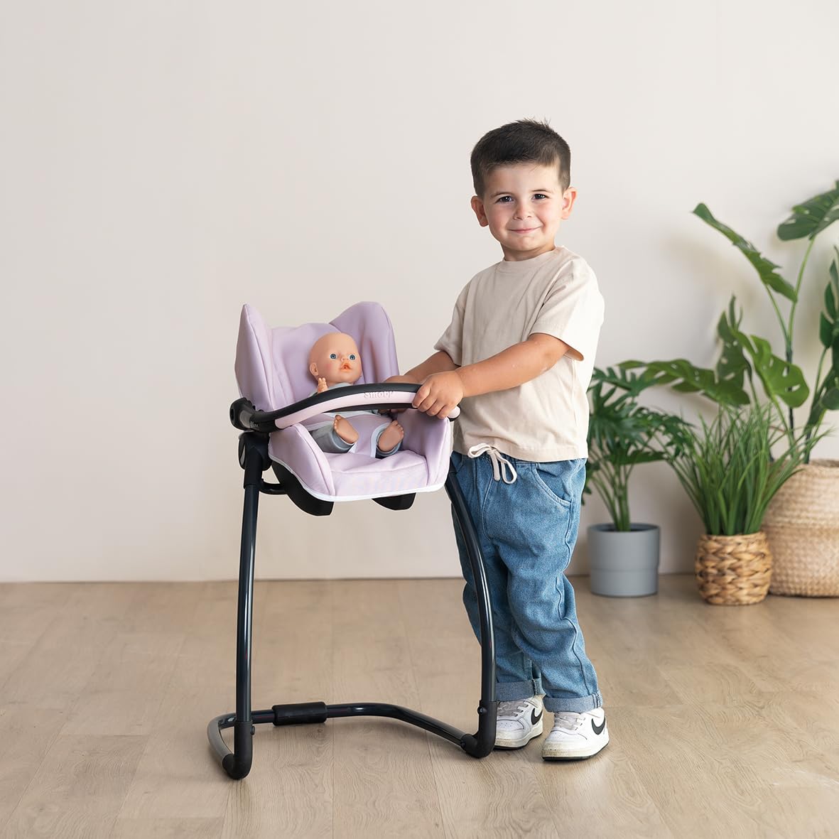 Smoby - Maxi-Cosi - Siège et Chaise Haute Rose - pour Poupons Jusqu'à 42 cms - Jouet d'Imitation - Tablette, Balancelle, Siège Auto - A Partir de 3 Ans - Fabrication Espagnole