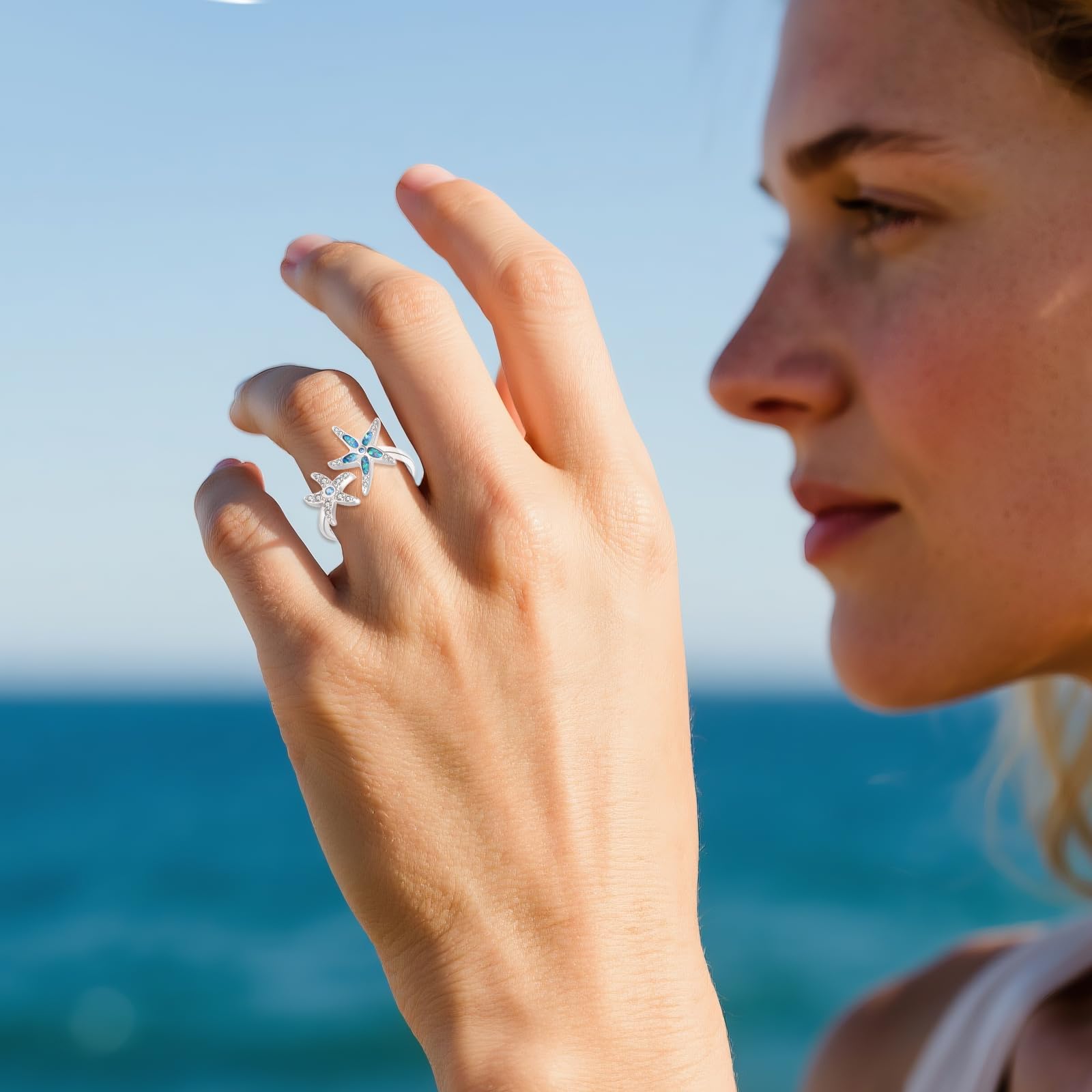 KZX Anillo de plata de ley 925 con apertura ajustable, diseño de estrella de mar, loto, tortuga marina, libélula, búho, joyería de animales, regalos para mujer, One Size, Plata de ley, Sin piedra