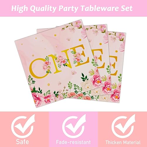 Miniatura 3 de 96 piezas de suministros para fiesta de primer cumpleaños para niñas, platos de un cumpleaños, servilletas, vajilla, primer año, cumpleaños,