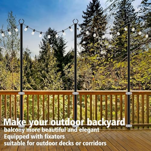 Image of AILBTON 10Ft Exterior Light Poles 6 Pack, Durable Metal String Light Posts for Outdoor Use, Equipped with Fixed Brackets for Yard, Terrace, and Garden Lighting Decor and Backyard