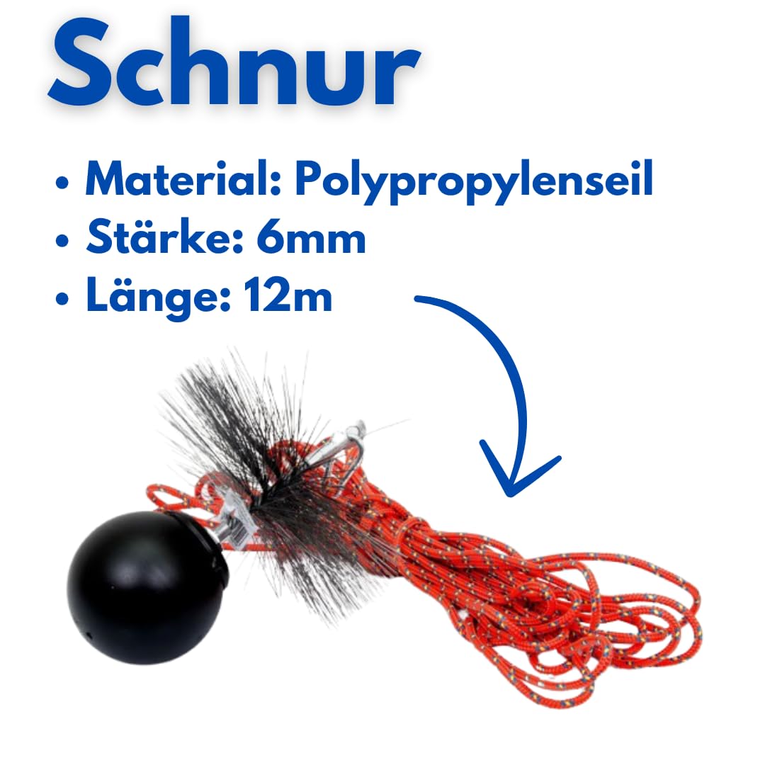 175mm / 1,9kg Reinigungsset Schornsteinbesen Set Kaminbürste Kaminbesen + Zugseil PP-Seil 12m + Zuggewicht, Schornsteinfeger Bürste Ofenrohrbürsten Ofenrohr Kamin