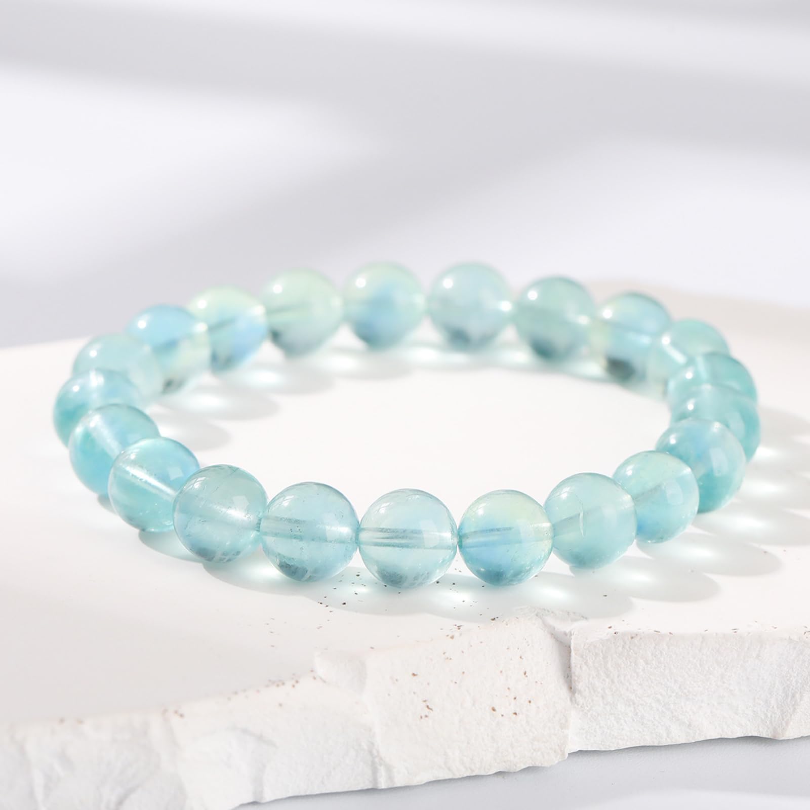 Pulsera de fluorita Azul y Verde Natural, joyería energética de un Solo Cristal, Pulseras elásticas con Cuentas de Cuarzo Espiritual para Mujer,11mm