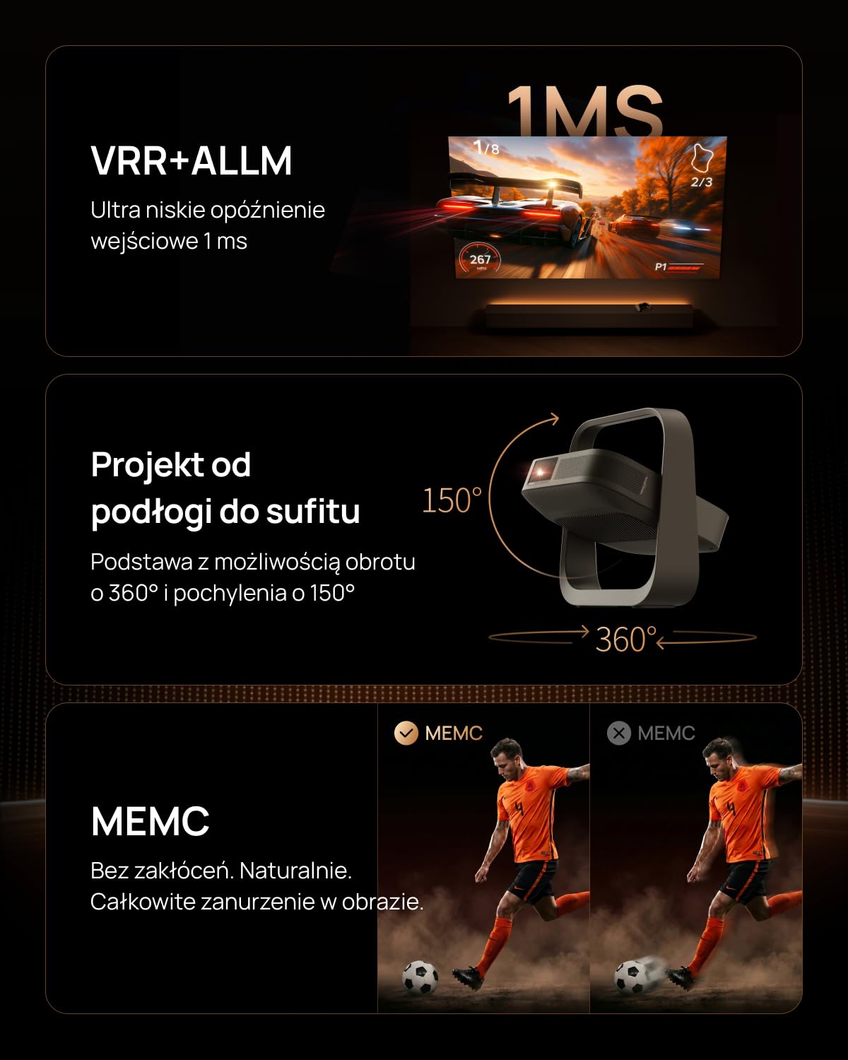 XGIMI Elfin Flip 4K, Przenośny 4K projektor,1600 ISO, Google TV | Potrójny laser, 20000:1, 110% BT.2020, 1ms VRR ALLM, 150° stand, 7W HK. Do domu, gier i outdoor.