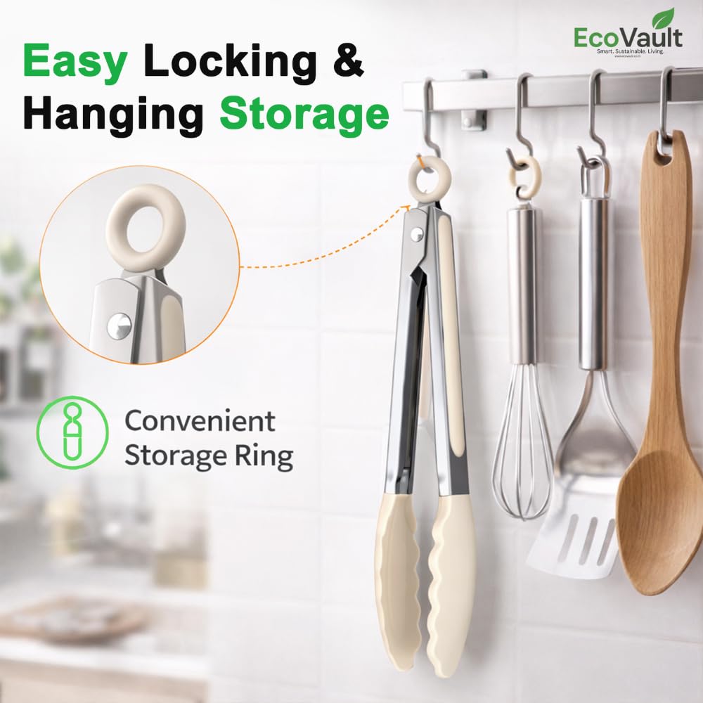 EcoVault Steel & Silicon Food Tongs - Set of 6 -6 EcoVault Steel & Silicon Food Tongs - Set of 6 -6