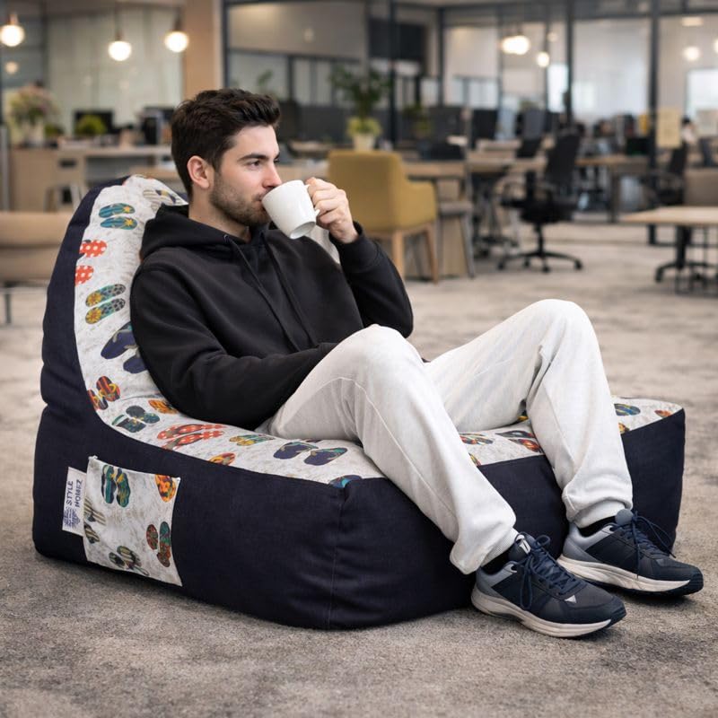Image of Style Homez Urban Design Denim Canvas Abstract Printed Bean Bag XXL Size Filled with Beans Fillersr