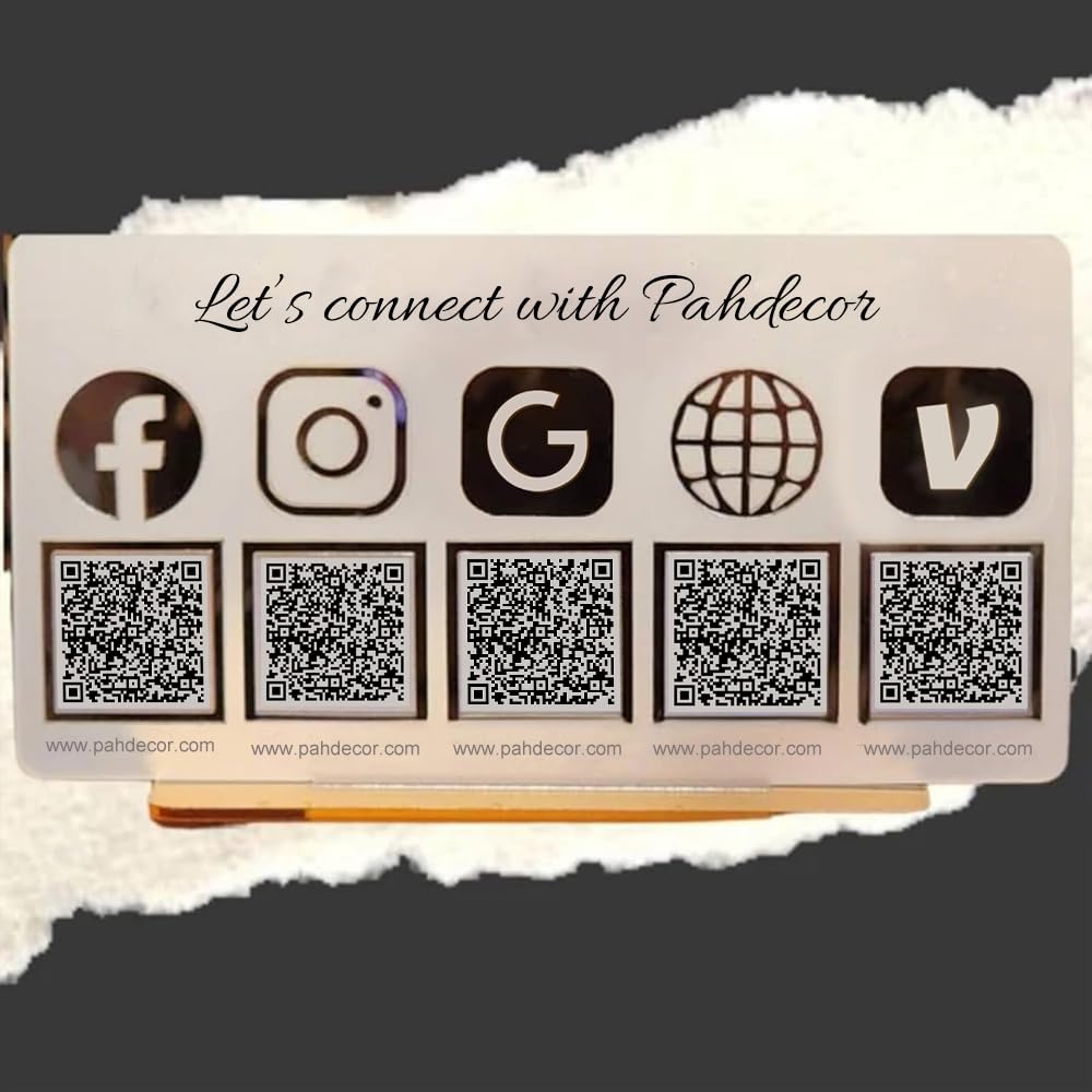 Custom 3D Multi QR Code Social Media Icon Personalized Business Scan to Pay Payment Sign Venmo Instagram Cashapp Salon Beauty Hairdressers Beauticians Sign Let's Get Social (Clear)