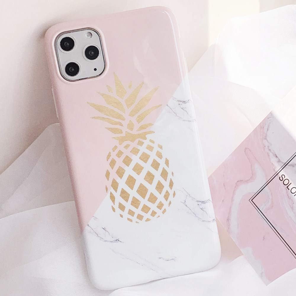 iPhone 11 Pro Max Case for Men & Women,YeLoveHaw Flexible Soft Slim Fit Full-around Protective Cute Phone Case Cover with Marble and Golden Pineapple Pattern for iPhone 11ProMax 6.5(Marble Pineapple)