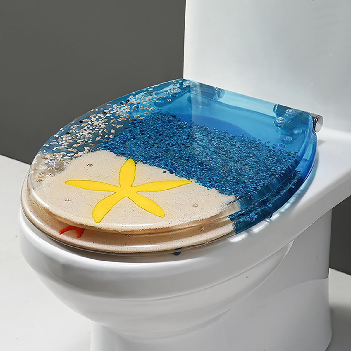 Ldhsjh C 16.5 Elongated Toilet Seat, Ocean, Adjustable, Lightweight, Durable, Portable, User-Friendly, Ompact, Oastal, Resin, Series, Decorative