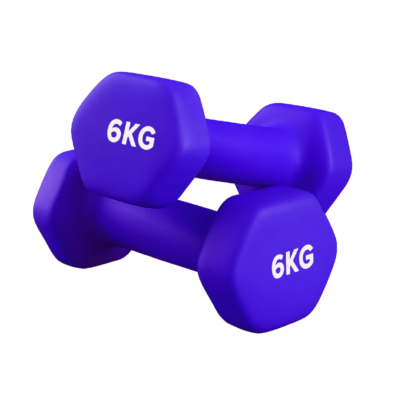 Neoprene Dumbbells Pair for Women Home Gym, Hex No-Roll Design, Non-Slip Grip, Colour Coded Weights Set, 0.5kg to 10kg (6kg-Pair-Purple)