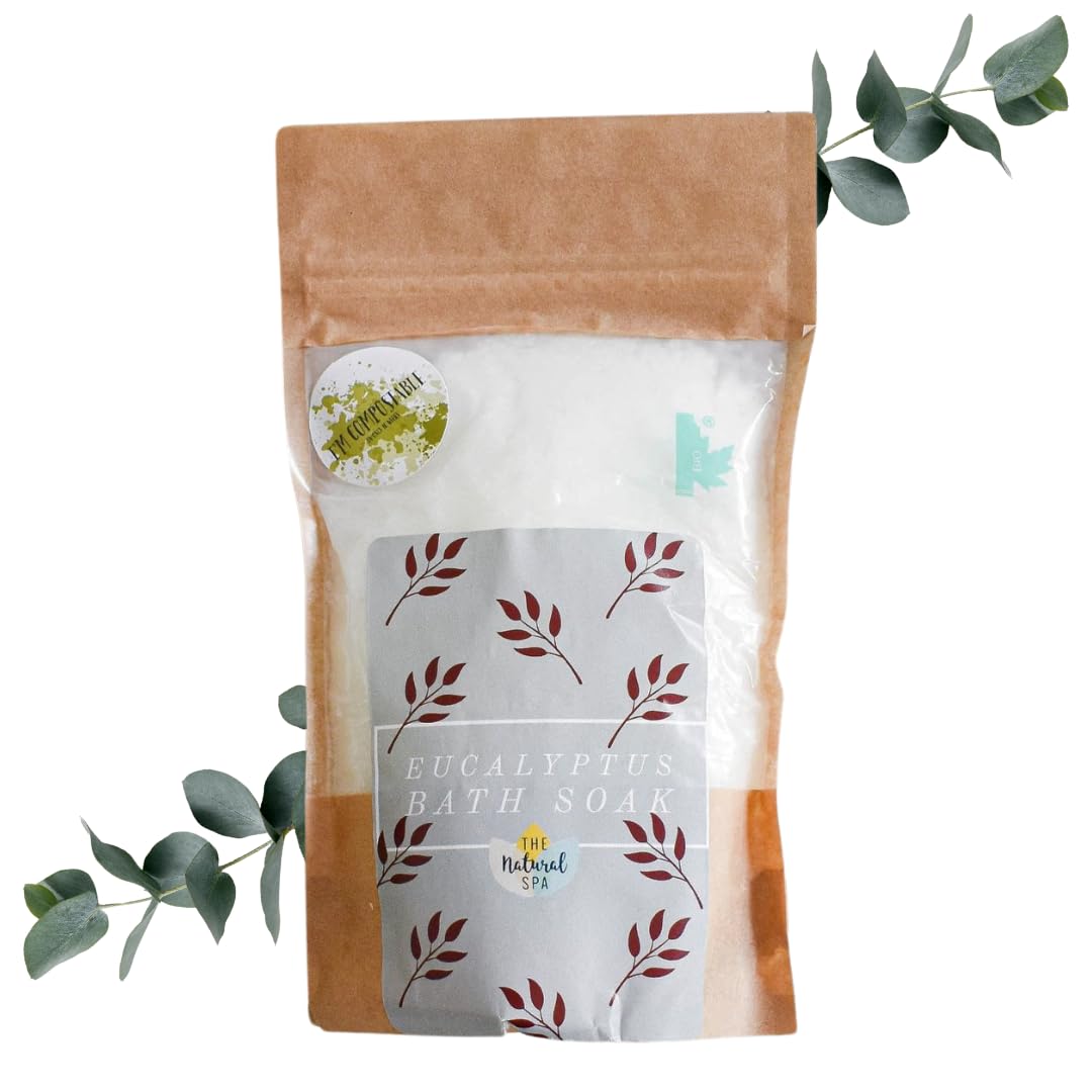 Eucalyptus Bath Soak, Made with Essential Oils,Natural Avocado Oil and Epsom Salts, Compostable Pouch, 225g