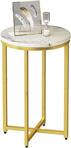 Miniatura 9 de DKLGG Juego de 2 mesas auxiliares redondas de mármol sintético, mesa auxiliar de 16 pulgadas, mesa de noche con marco de metal, mesa auxiliar para
