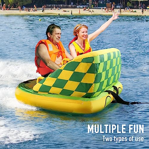 Vitalmeter Towable Tube For Boating 2 Rider Inflatable Water Sports Towable Tube With Eva Foam Seat Pads, Dual Tow Points, Grip Handles For Children, Adults #TOP6