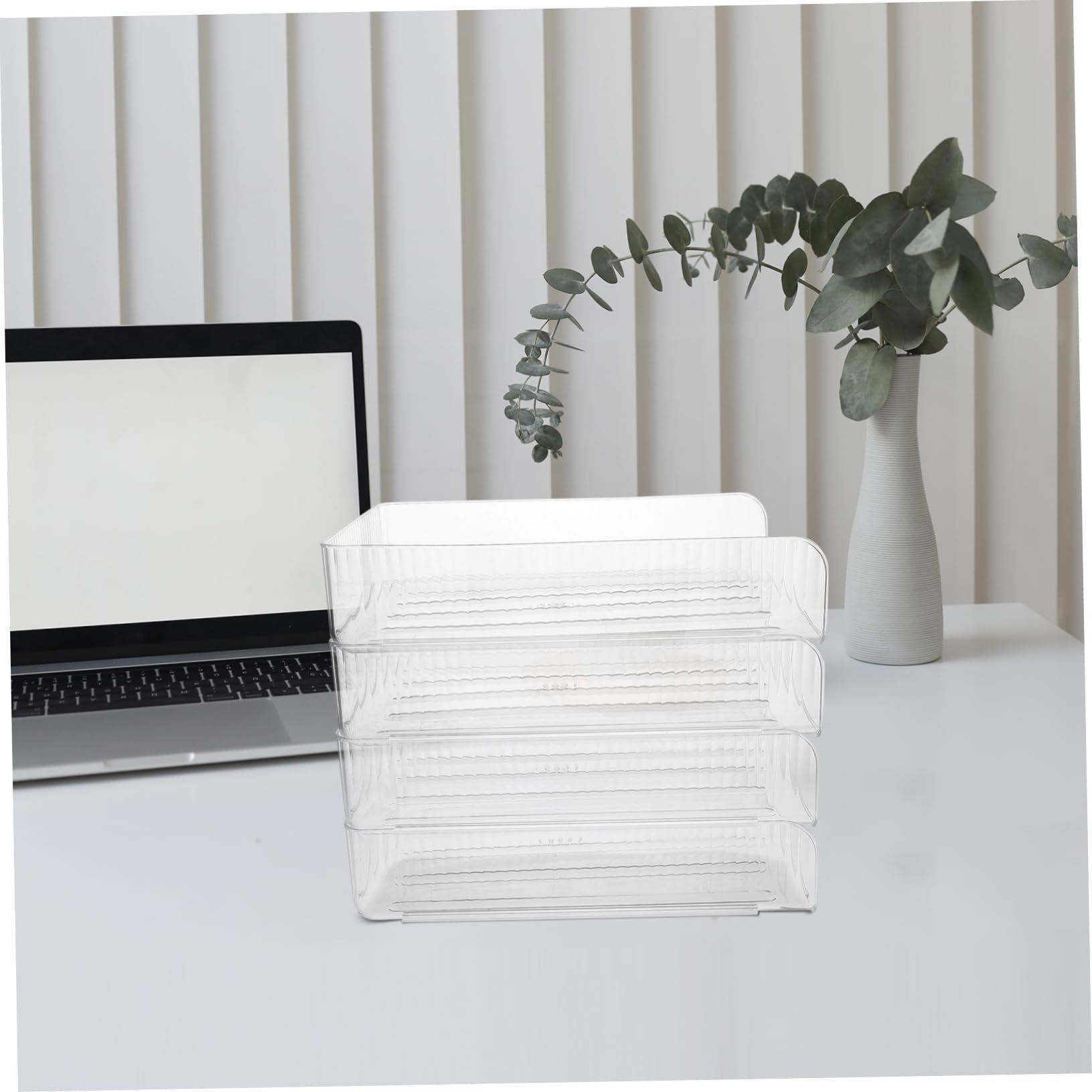 NUOBESTY Portadocumenti da Scrivania Impilabile A4 4 Pezzi in Plastica | Organizer per Fogli, Uso Casa e Scuola, Design Salvaspazio, Semplice e Stiloso