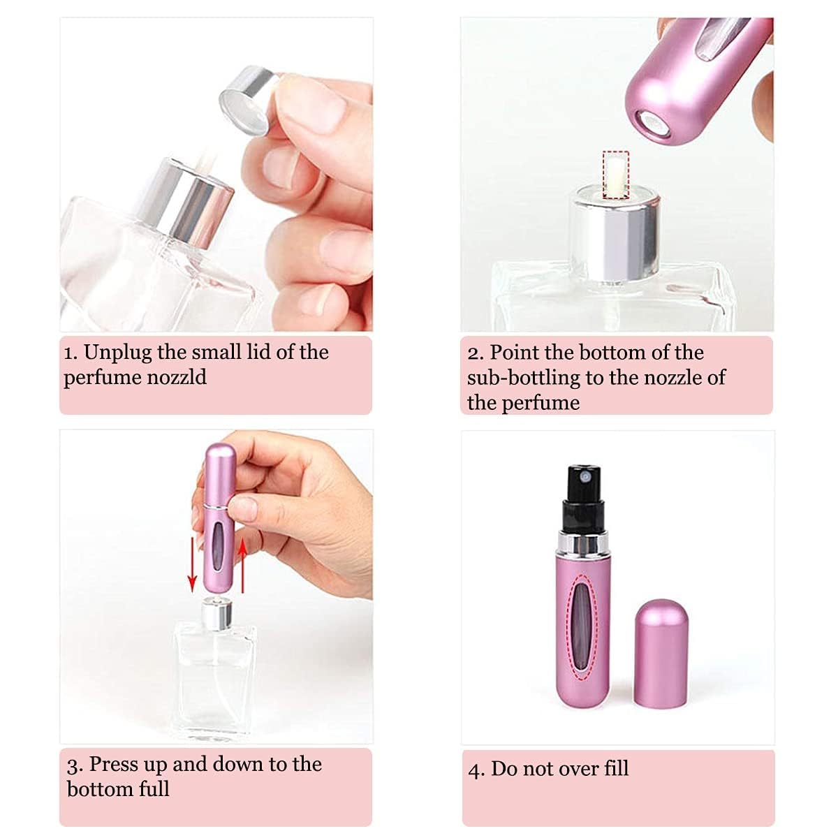 BESTAQUA 4 Pack 5ml Portable Mini Refillable Perfume Atomizer Spray Bottle Empty Easy to Fill Scent Aftershave Pump Case Travel Outgoing Purse Multicolor, Multicolour 1
