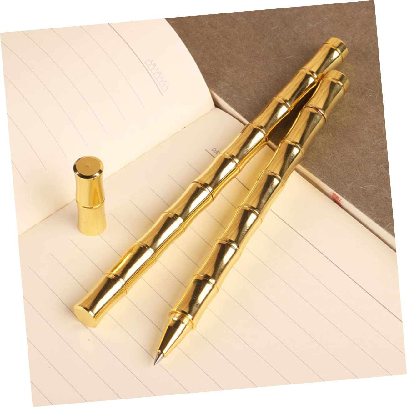 4 Ensembles Stylo Signature Neutre En Bambou Stylo À Bille Décoratif Stylos D'affaires Créatifs Fournitures De Bureau Laiton Golden 2 Pièces * 4