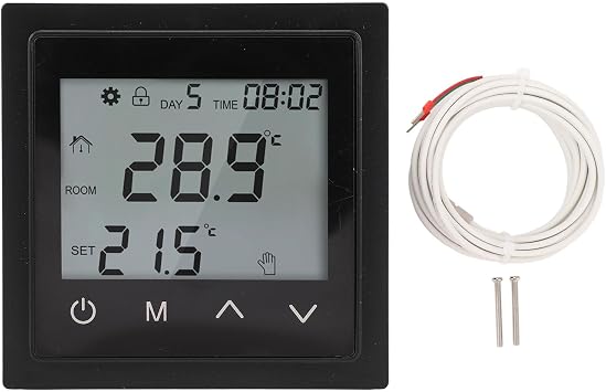 MH1828B Home Heating System Thermostats, Radiant Floor Heating Temperature Manual Controller with LED Touch Screen 85250V AC 16A Degrees Celsius Black