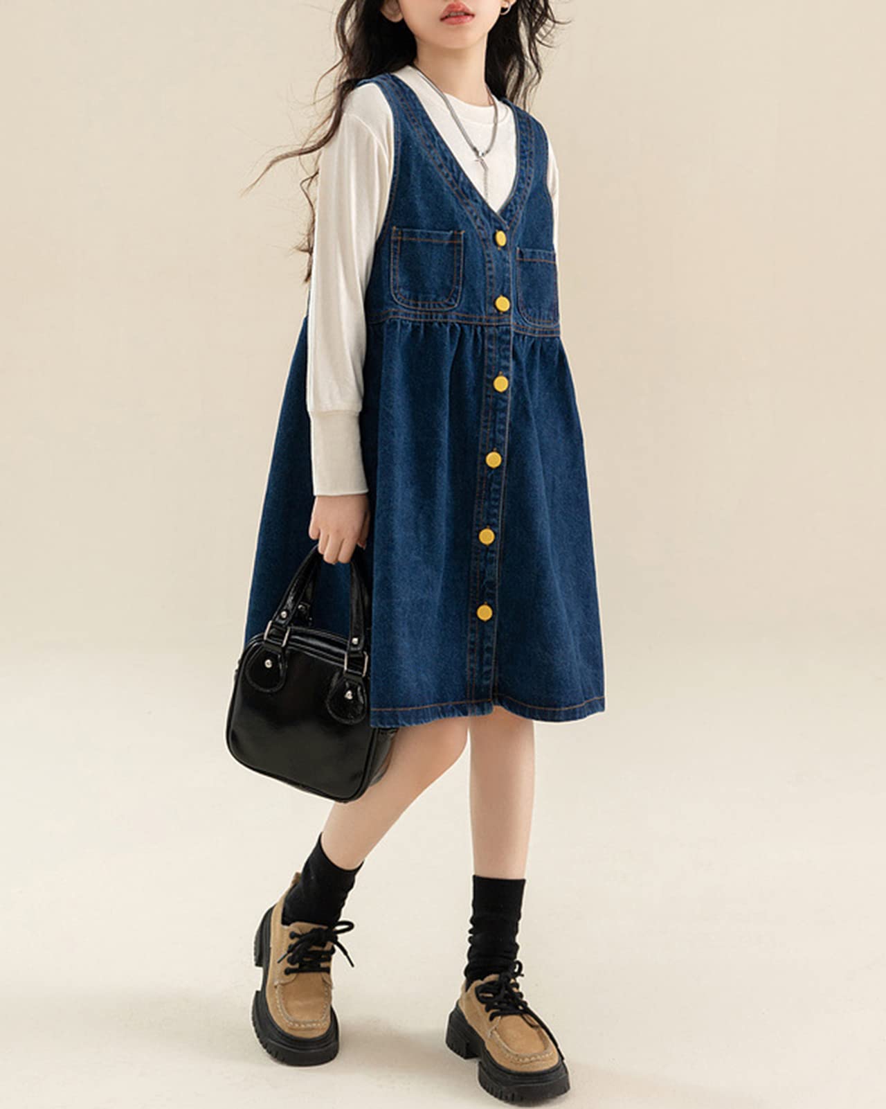 Peto Vaquero Falda Niñas Denim Vestido Dungaree Vaqueros Vestido Peto de Falda Peto Monos Peto y Camisa 2 Piezas