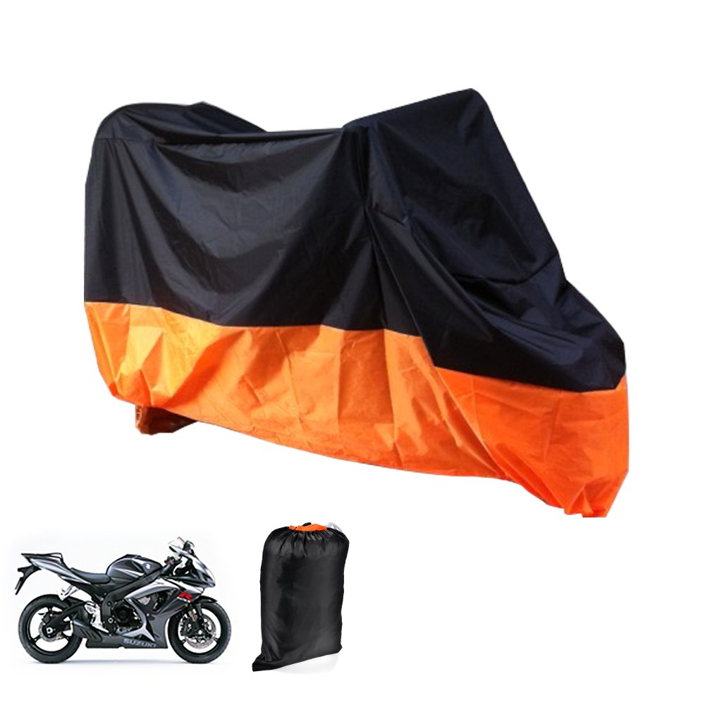 AKORD MO-14-BO Motorcycle Waterproof Motorbike Water Resistant Dust Proof UV Protective Breathable Cover Outdoor Protector + Carry Bag UK Stock (XL Black/Orange)