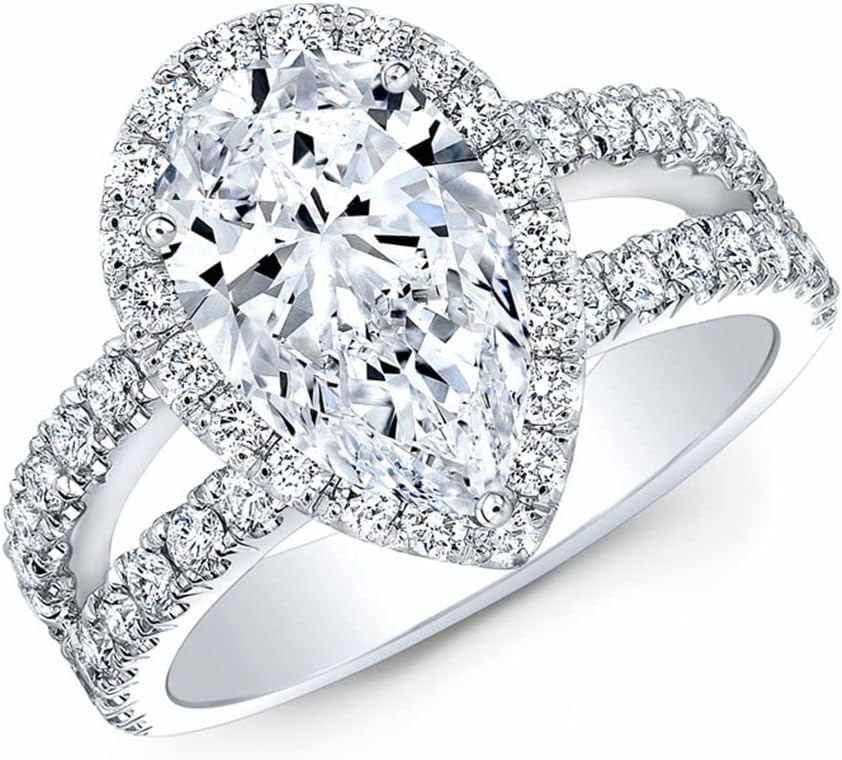 Blocaci Pear Shaped Engagement Rings for Women White Gold 1CT Center Moissanite Teardrop Women's Engagement Rings 925 Sterling Silver 10K 14K 18K Gold Promise Rings