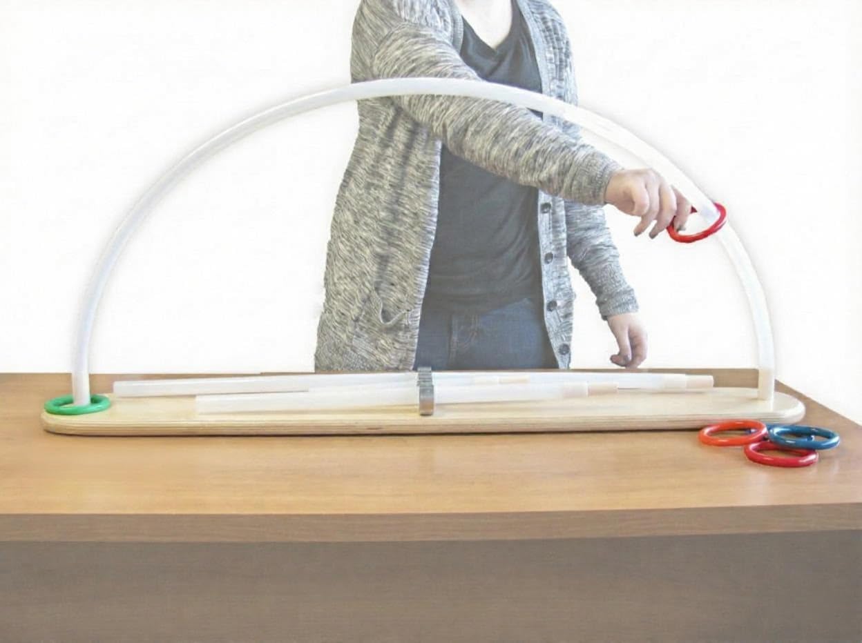 Rehabilitation Advantage Range of Motion Upper Extremity Therapy Exerciser Adjustable Arc Color Rings Arm & Shoulder Mobility Training Tool for Home, Clinic, School Non-Slip Wood Base Made in USA