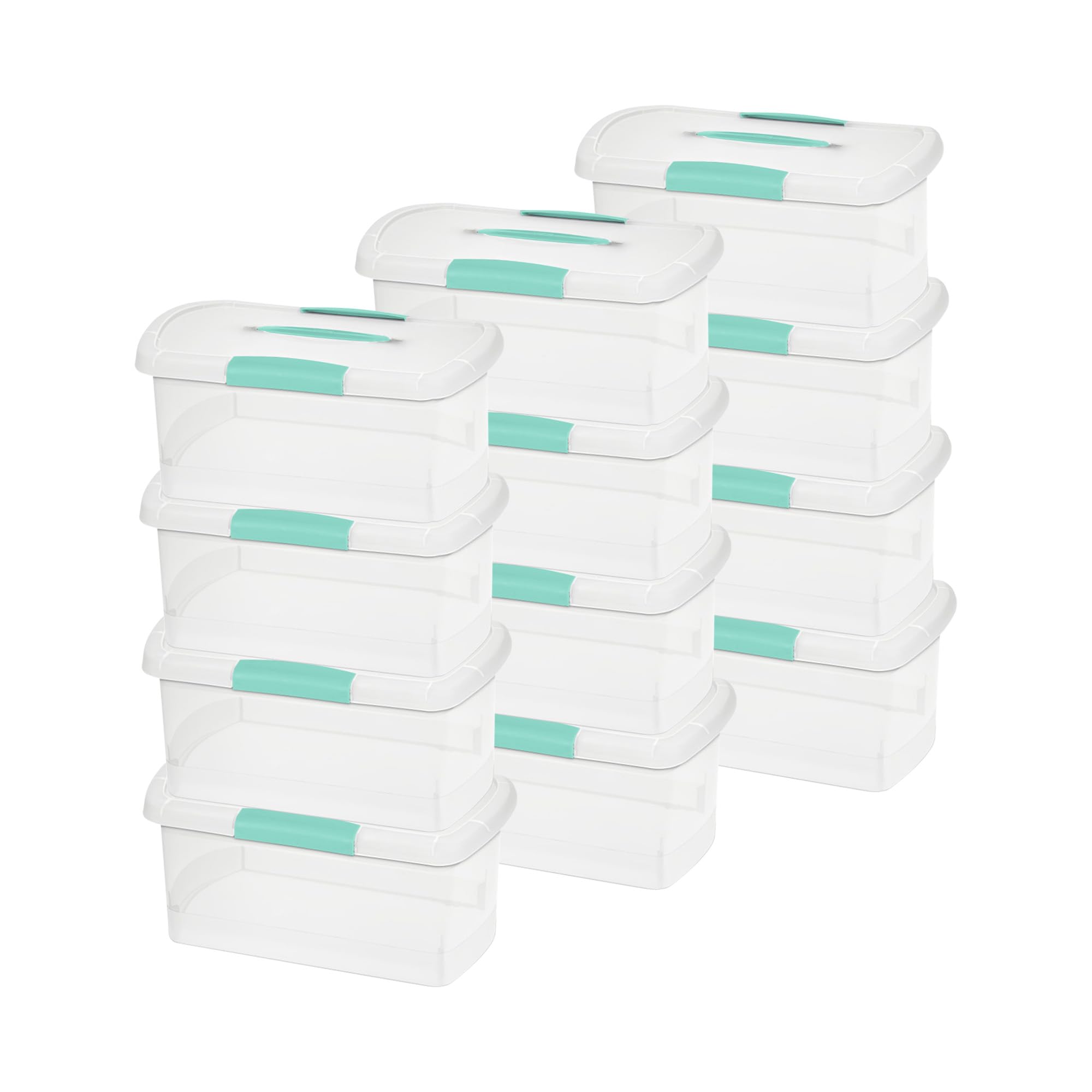 Sterilite Medium Nesting ShowOffs, Stackable Small Storage Bin with Latching Lid and Handle, Plastic Container to Organize Home, Clear, 12-Pack