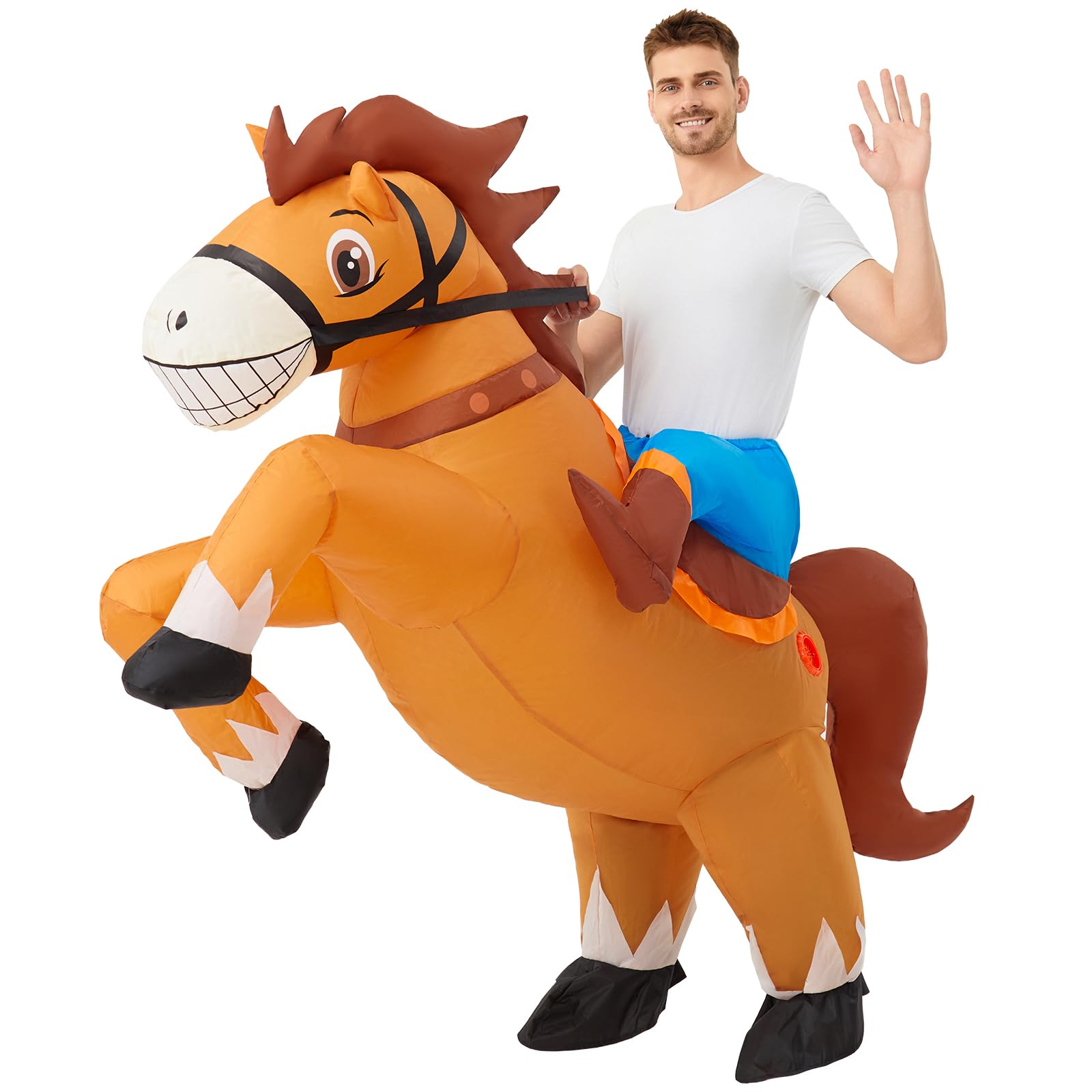 Costume Gonflable Cheval Pour Adulte - Pour Halloween, Cosplay, Fêtes - Taille 150-190 Cm, Ventilateur Inclus - Polyester, Facile à Porter