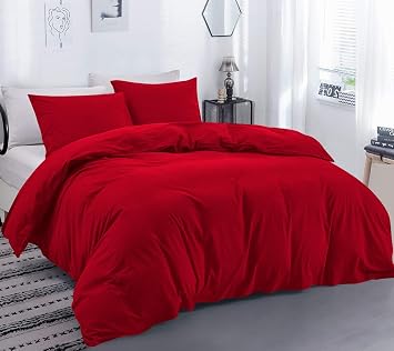 Premium Duvet Cover 100% Egyptian Cotton | 1000 Thread Count with Zipper & Corner Ties Luxurious Bedding Full/Queen, Red