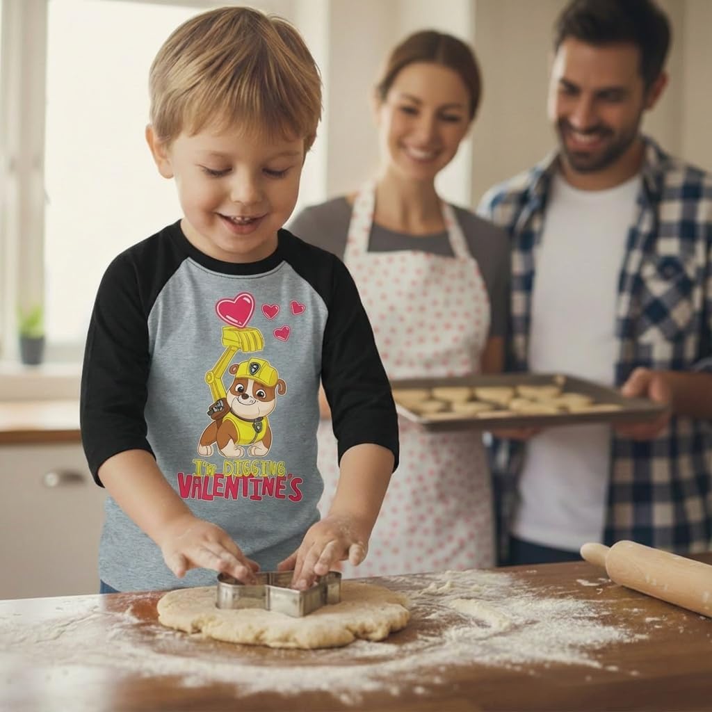Tstars Paw Patrol Rubble Valentines Day Shirt for Toddlers and Kids - Loads of Love Valentine Raglan 3/4 Sleeve Tee