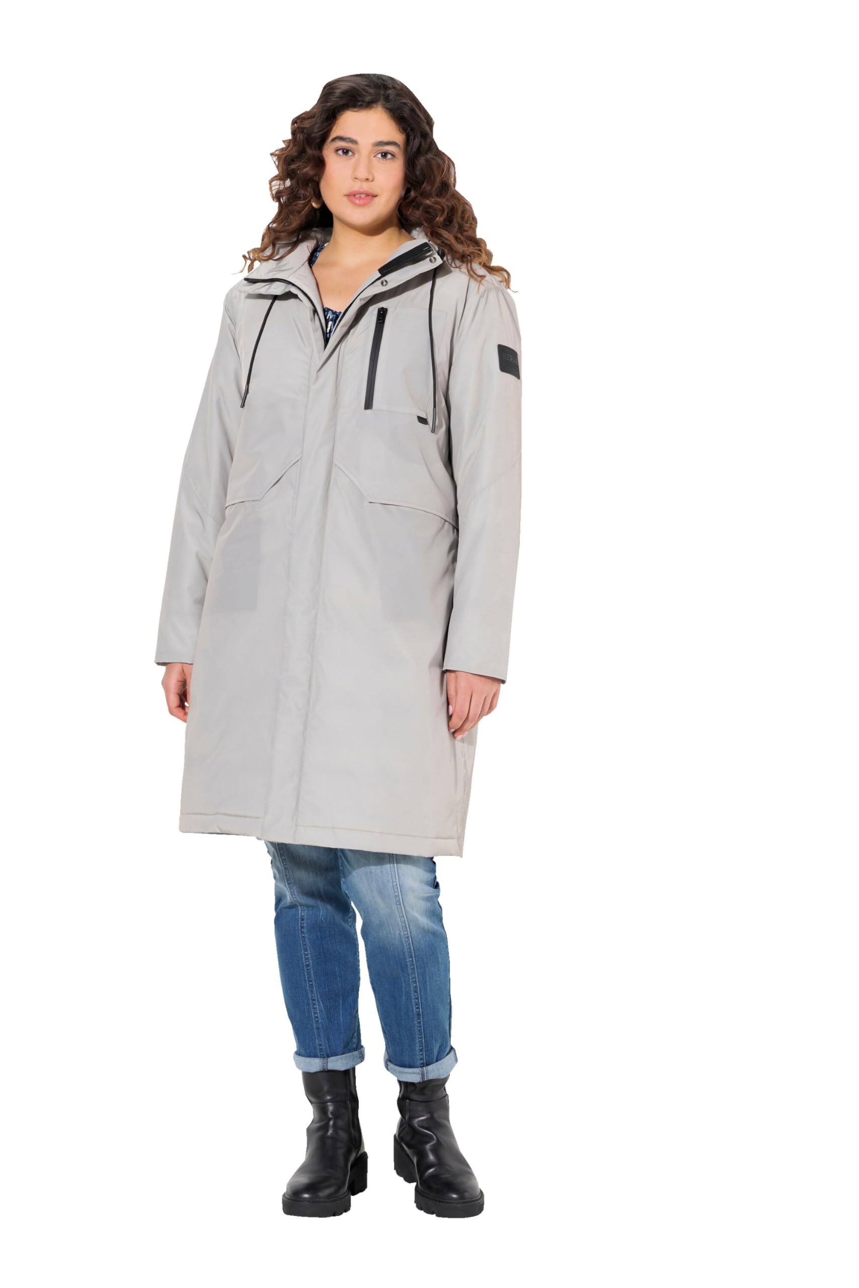 Ulla Popken Damen große Größen Übergrößen Plus Size HYPRAR Funktionsmantel, wasserdicht, recycelt, Zipptasche 833345