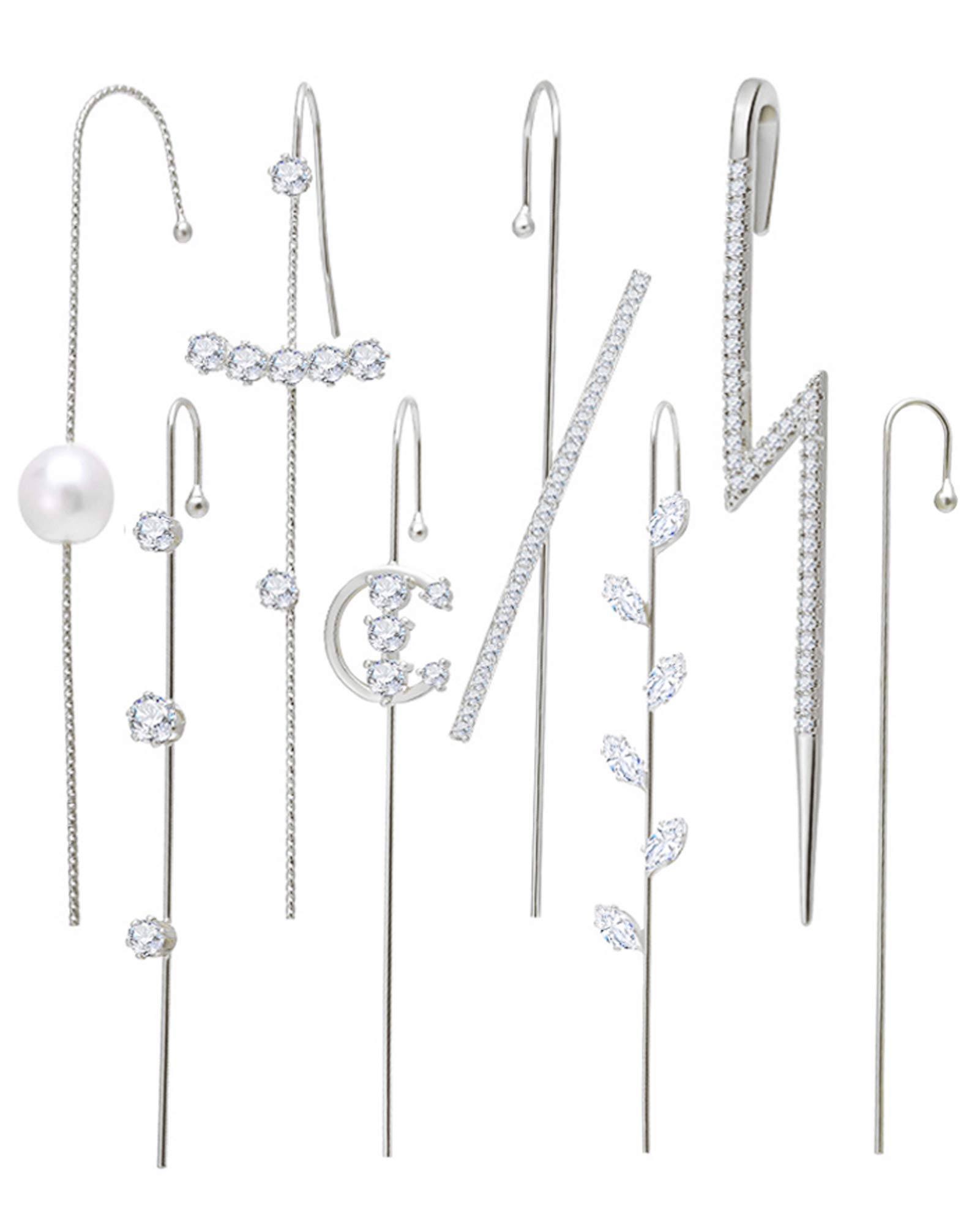 Ear Wrap Crawler Hook Earrings for Women Girls Fashion 14K Gold Plated Cuff Earring Set Unique Rhinestone Ear Jewelry