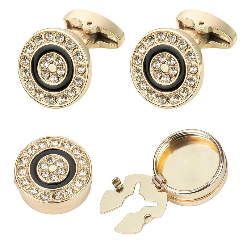 Mens crystal cufflinks and shirt button covers, silver gold suitable for business wedding groom and groomsmen