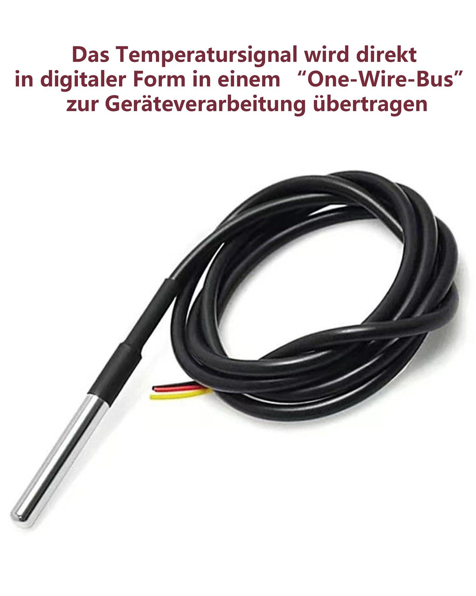 5 M Kabel Edelstahl Temperatursensorsonde: 5 Stuck digitaler Temperatursensor Wasserdicht Temperaturfühler Temperaturbereich (-55℃~ +125℃)