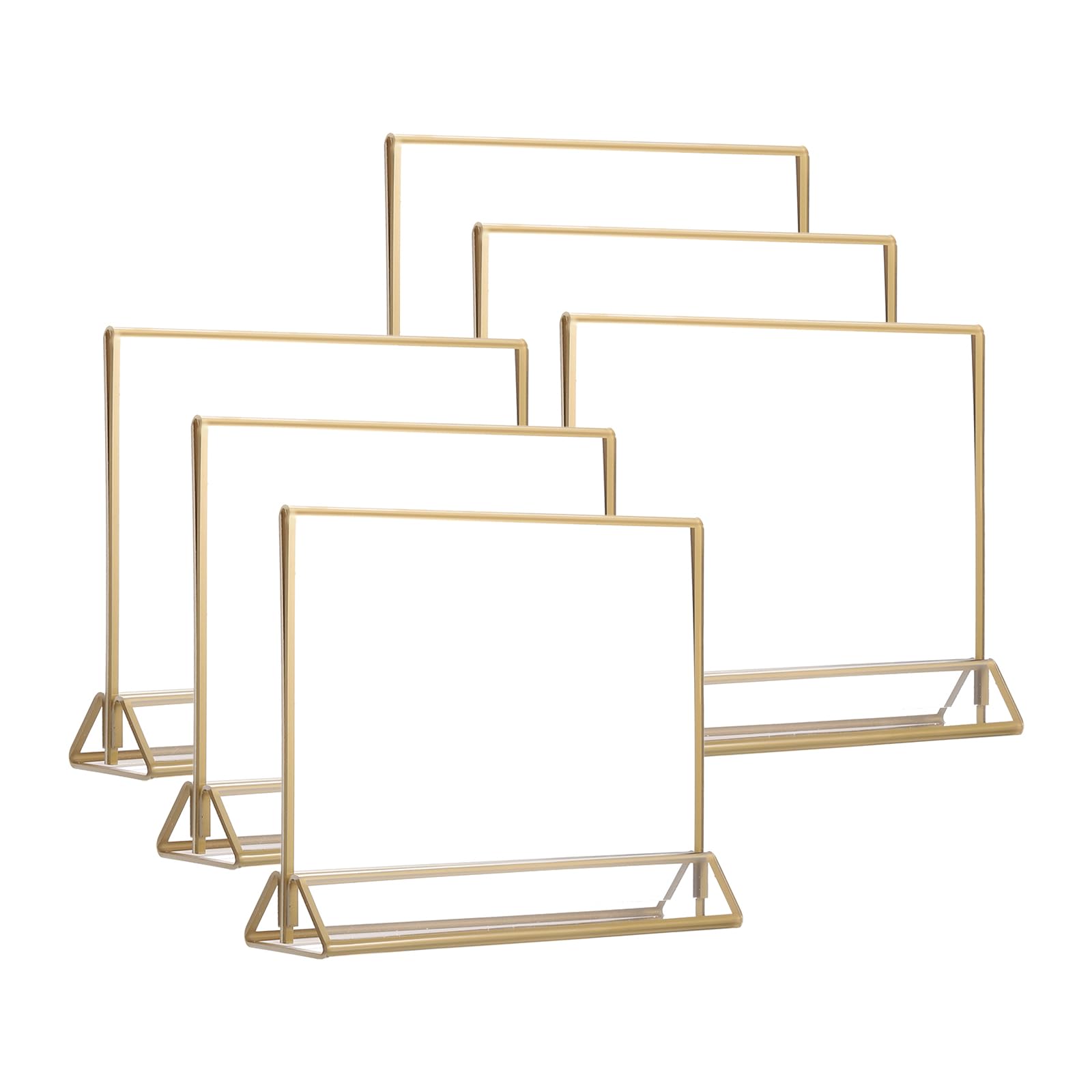 PATIKIL 4x6 Inch Clear Acrylic Sign Holder, 6 Packs Table Menu Stands Silver Borders Double Sided Picture Frames for Wedding Reception, Table Numbers, Party