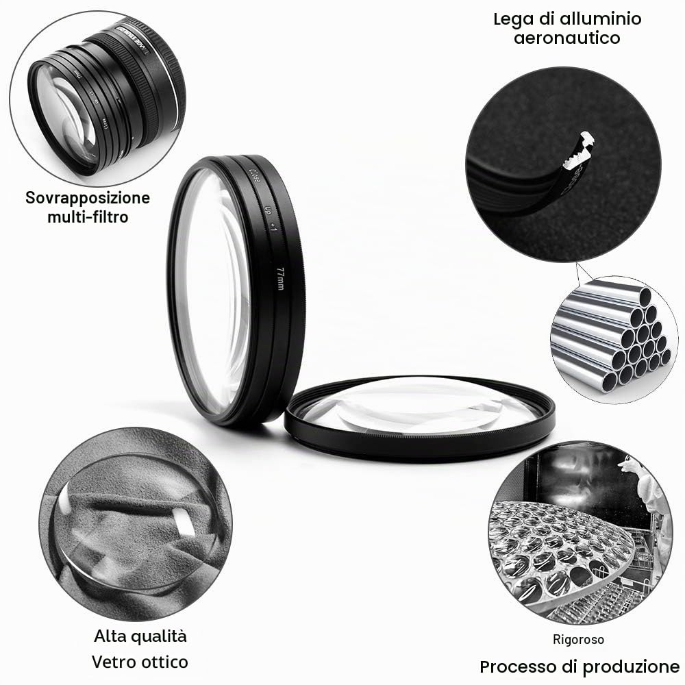 Kit filtro close-up, Fotover 4 pezzi (+ 1, + 2, + 4, + 10) Filtro macro di filtro lente close-up Lens Filter kit set con sacchetto per Canon, Nikon, Sony, Pentax, Olympus, FUJI + copriobiettivo