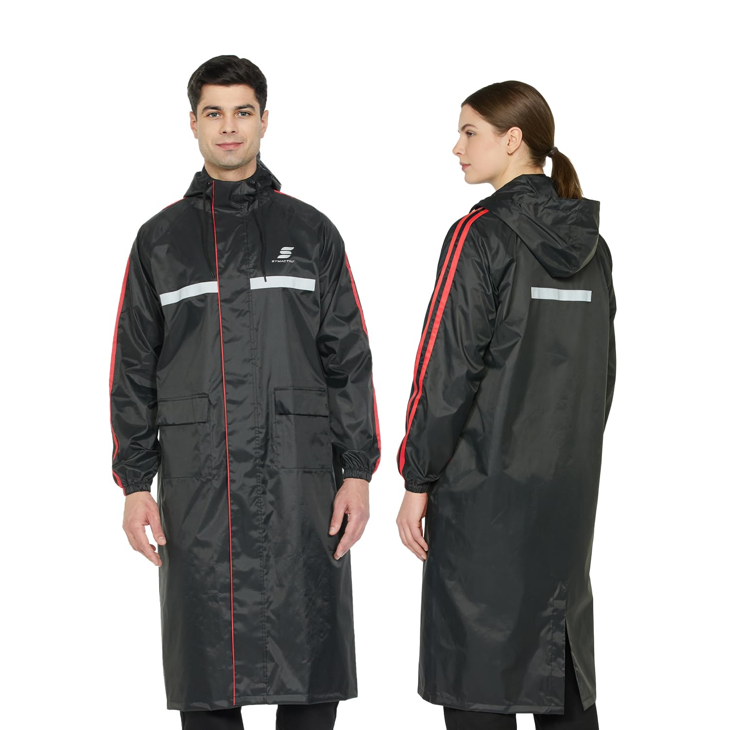 Men Polyester Water Resistant Long Long Length Rain Coat (Black, X-Large)-image-12