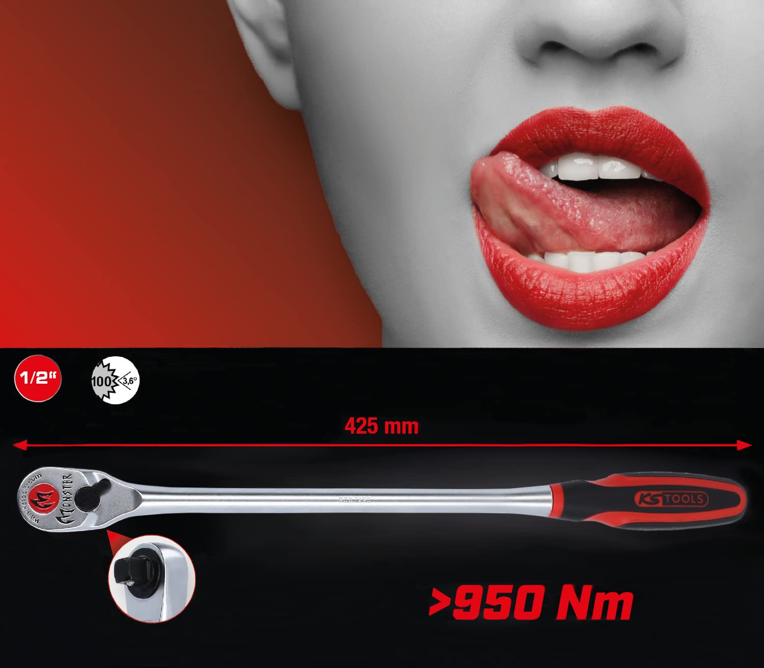 KS TOOLS cliquet réversible 1/2" Monster, long, 100 dents 935.1295
