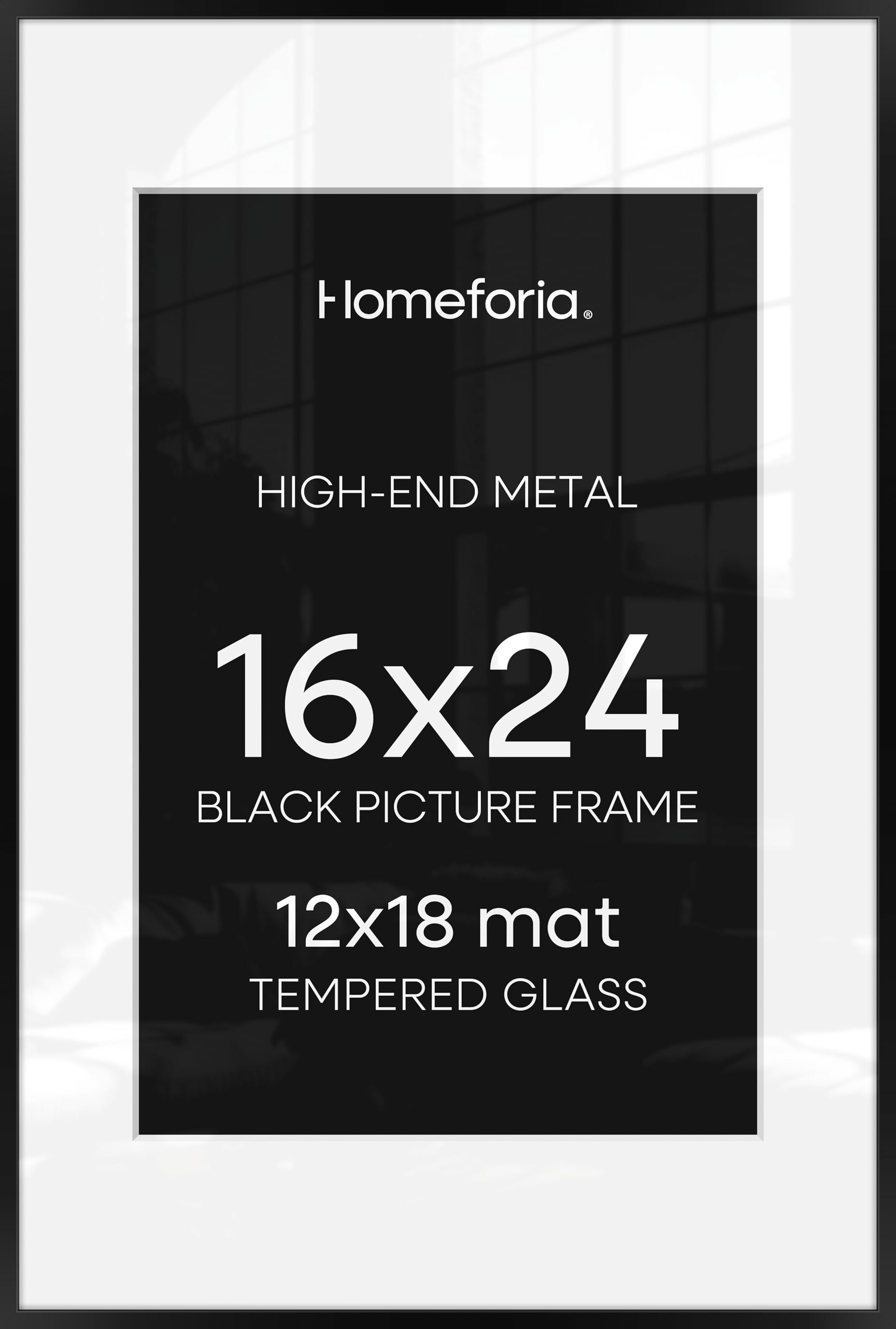 Homeforia 16 x 24 Picture Frame Black, High End Metal 24x16 Poster Frame, 16 x 24 Black Frames Matted to 12 by 18 inch Print, 24by16 Thin Frame with Mat 12x18 Photo, Tempered Glass, Wall Kit, Set of 2