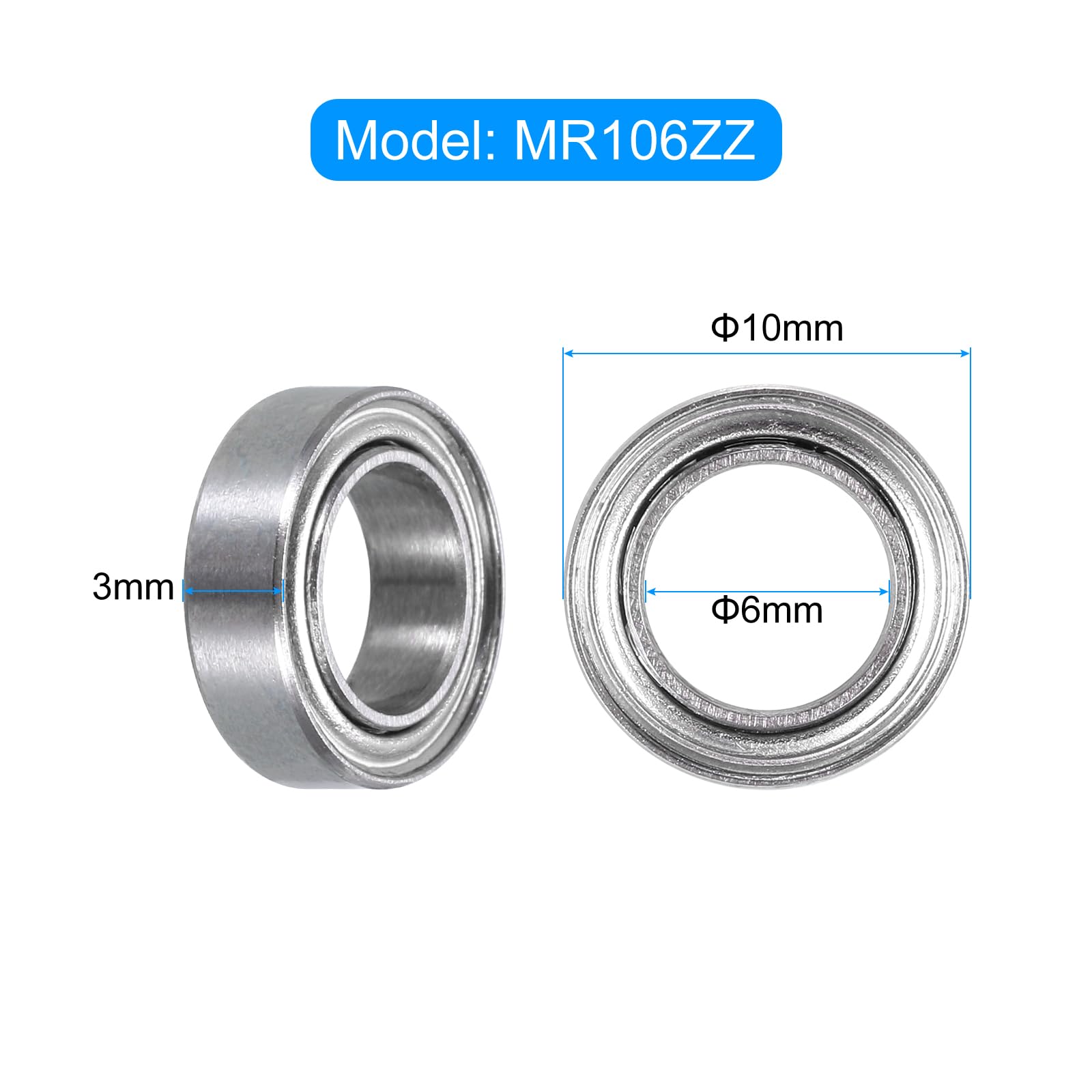 QUARKZMAN 10 sztuk miniaturowe łożyska kulkowe głęboko gardło Mr106Zz 6 x 10 x 3 mm z podwójnym ekranowaniem do silników elektrycznych, urządzeń gospodarstwa domowego, maszyn ogrodowych, P5 (Abec 5)