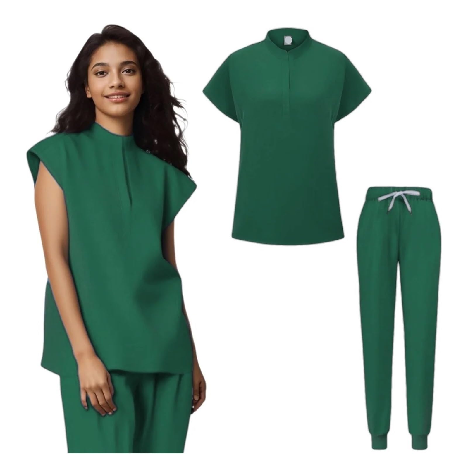 Medizinische Berufsbekleidung Uniformen Frauen Scrubs Sets Krankenschwester Pflege Zubehör Schönheitssalon Spa Arbeitskleidung OP-Anzug Labor Krankenhaus(Dark Green,XL)