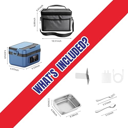 Miniatura 9 de Lonchera portátil con calefacción, 1L1.5L, acero inoxidable 304, batería de 10000 mAh, calentador de alimentos con control digital inteligente de