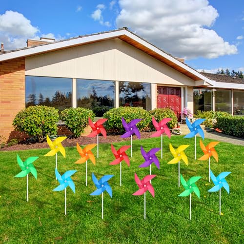 Foilswirl 160 Pcs Colorful Pinwheels for Yard and Garden Lawn 8 Mixed Colors Plastic DIY Windmill Crafts 4 Vane Wind Spinners Pinwheels Party Favors Gifts for Adults Home Indoor Outdoor Decorations by Foilswirl - Image 4