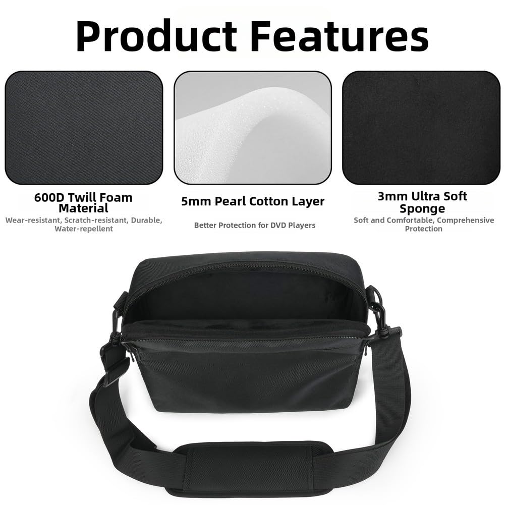 Sac de rangement en nylon pour lecteurs DVD de 9,5 à 10,5 pouces, étui de protection à bandoulière avec double fermeture éclair, housse de transport portable pour appareils électroniques