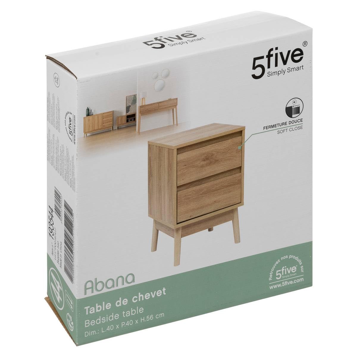 5five - Comodino con 2 cassetti, effetto rovere naturale abana
