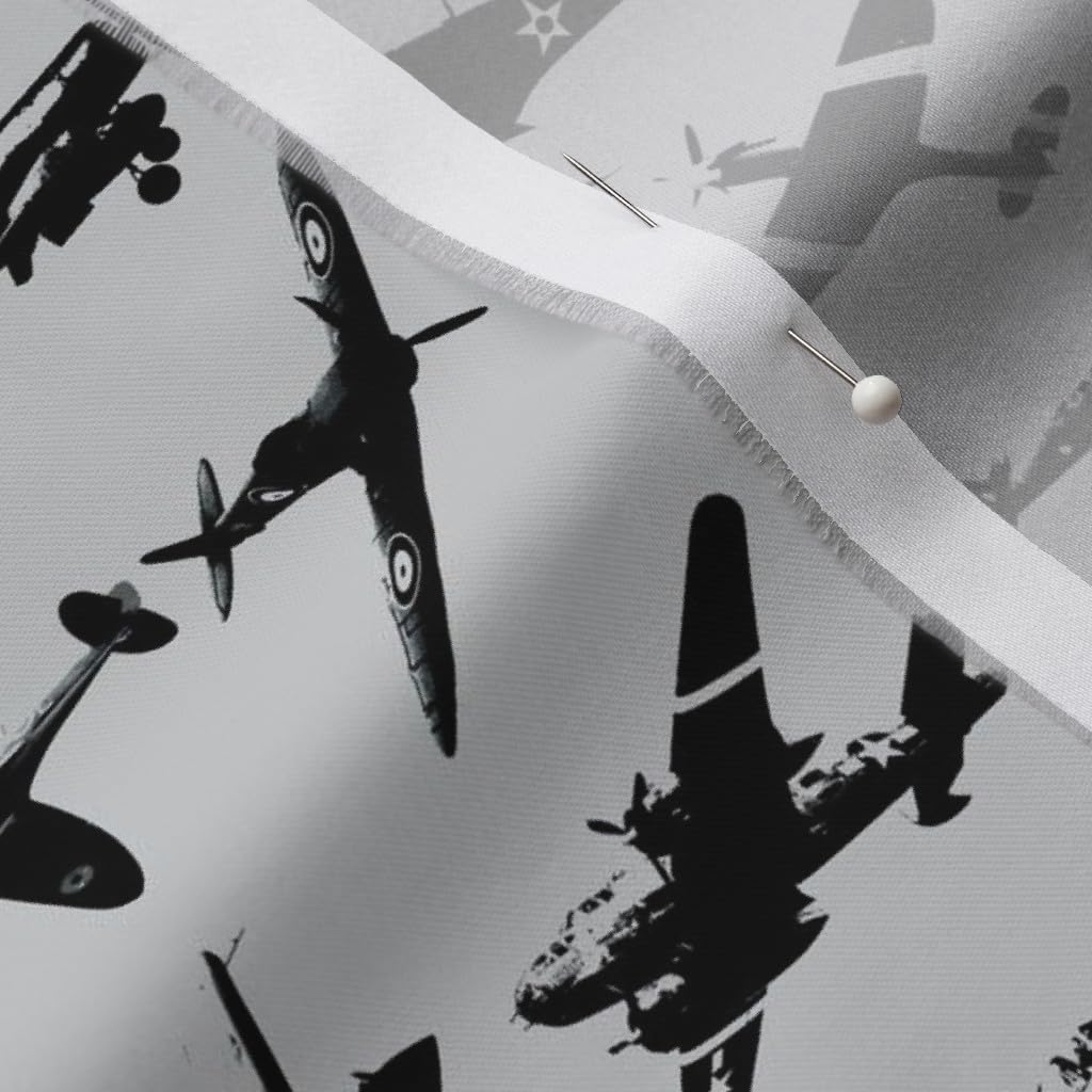 Spoonflower Fabric - Retro Day Gray Plane Vintage Printed on Organic Cotton Sateen Fabric by The Yard - Sewing Quilting Apparel Home Decor