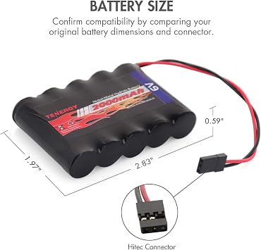 Tenergy NiMH Receiver RX Battery with Hitec Connectors 6V 2000mAh High Capacity Rechargeable Battery Pack for RC Airplanes/RC Aircrafts and More