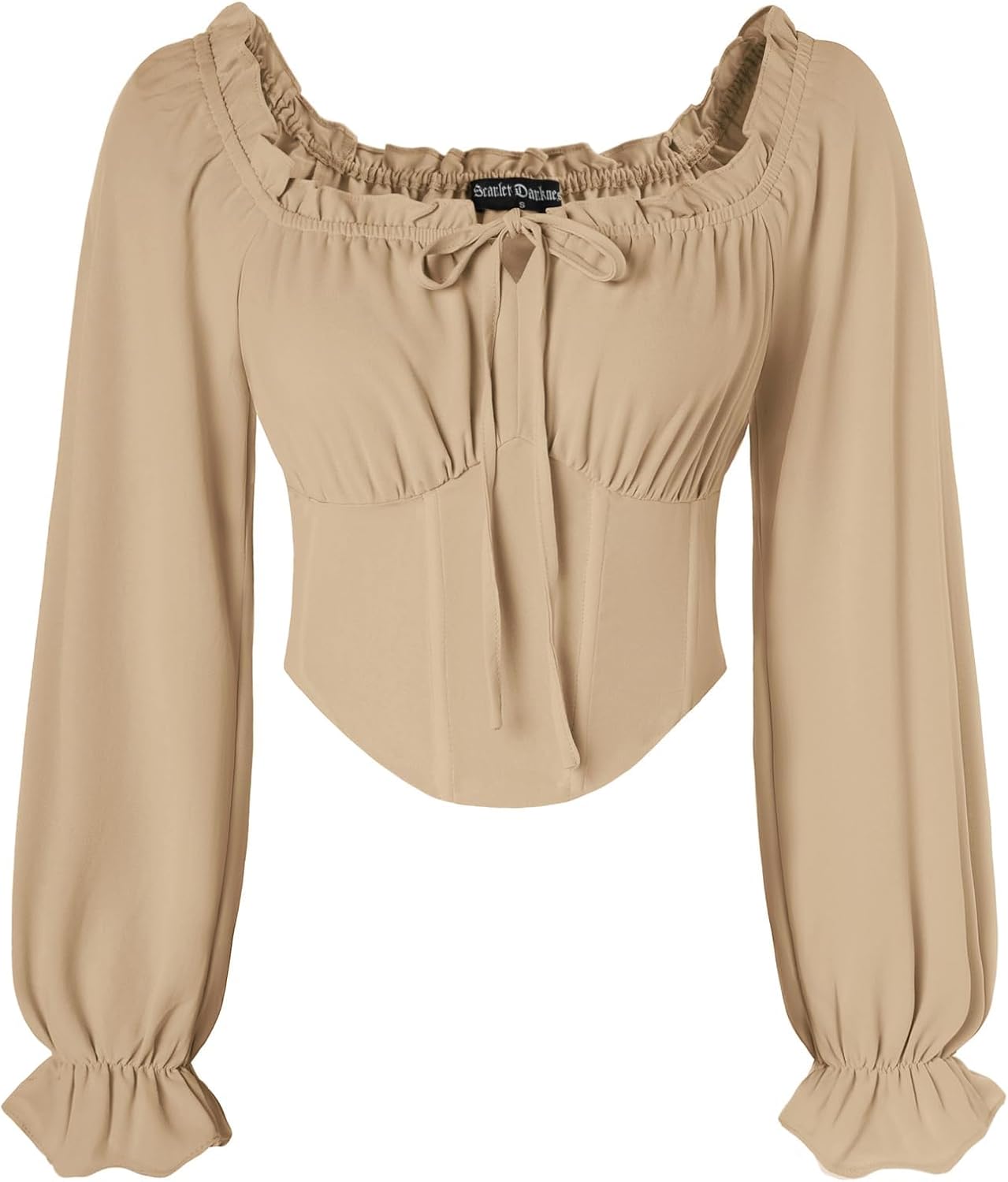 Scarlet Darkness Vintage Corset Tops for Women Renaissance Blouse Off Shoulder Long Sleeve Top