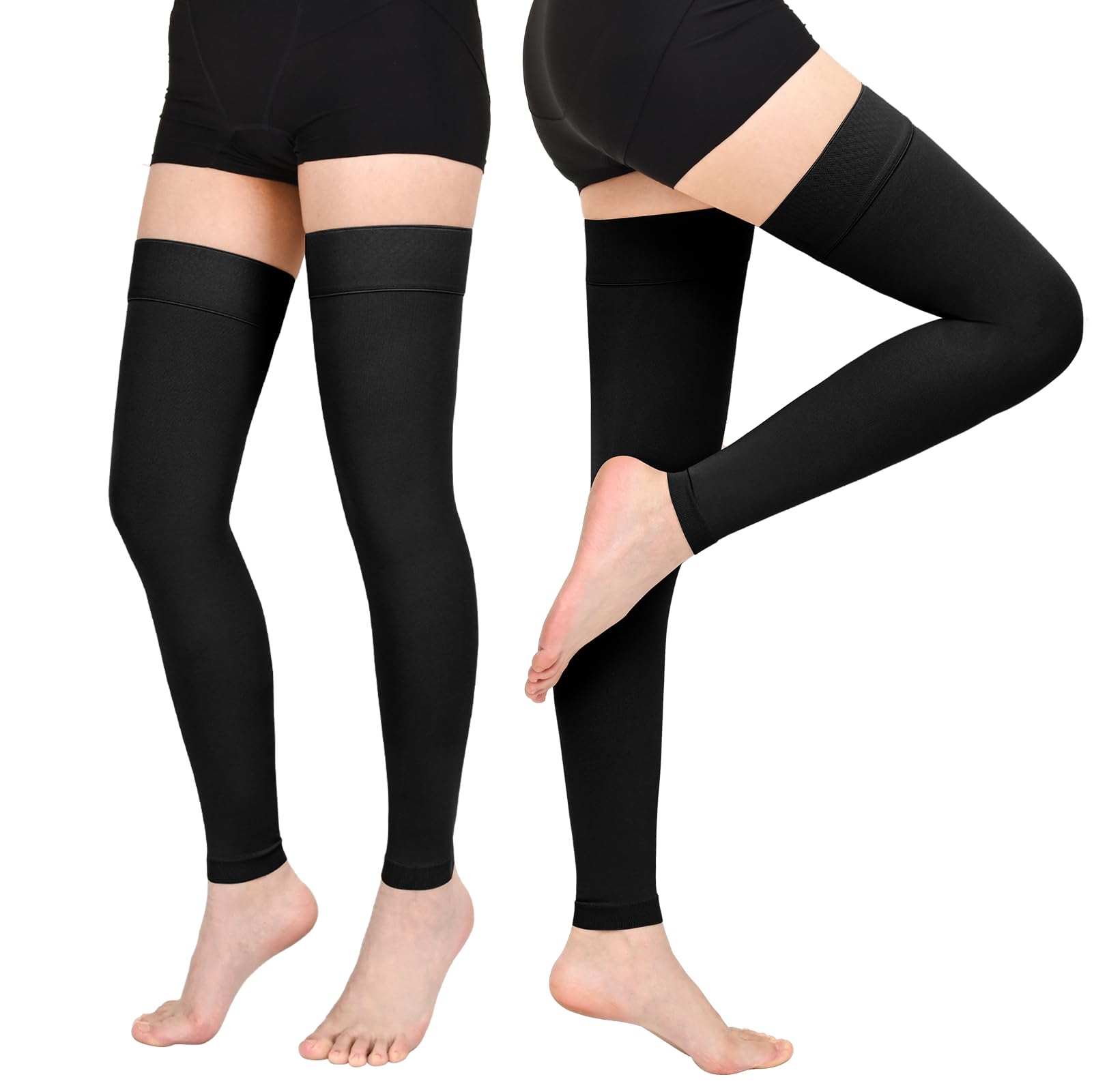 Wegitcs - 2 pares de medias de compresión hasta el muslo para mujeres y hombres (20-30 mmHg), sin pie, graduadas, de apoyo médico para venas varicosas, edema posoperatorio, deportivas, color negro, talla grande